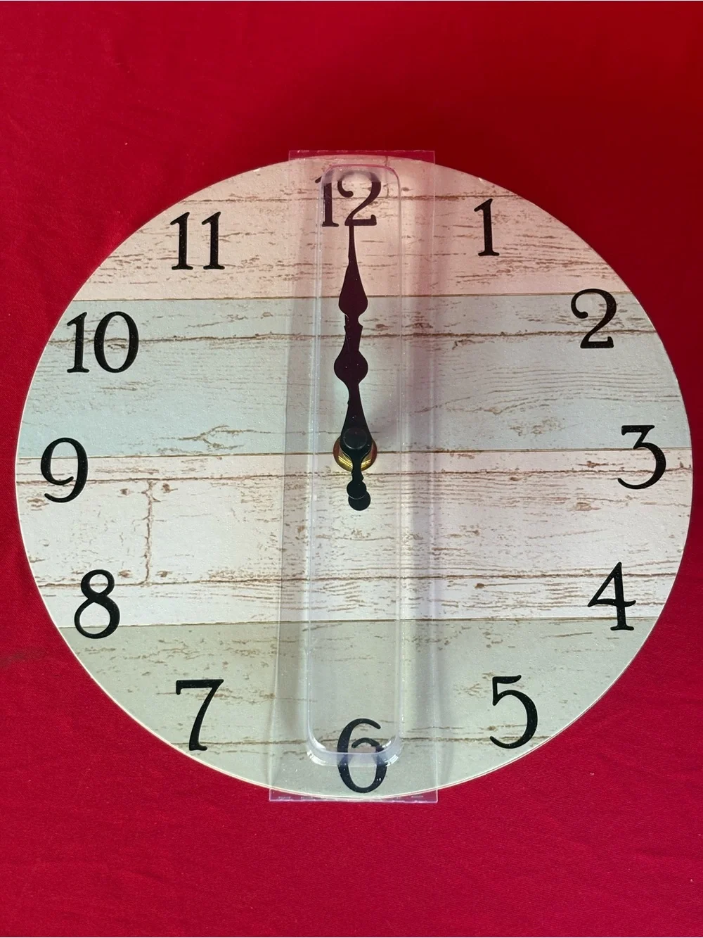 Rustic White Wood-Style Wall Clock with Black Hands